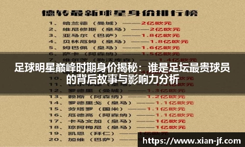 足球明星巅峰时期身价揭秘：谁是足坛最贵球员的背后故事与影响力分析